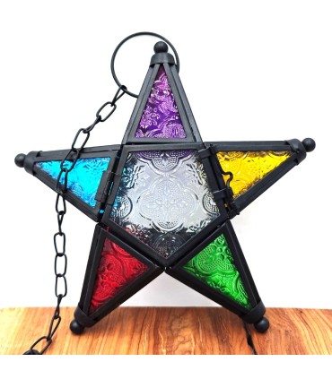 Farol Vela Estrella Multicolor - Calado Árabe -  Modelo Najmati