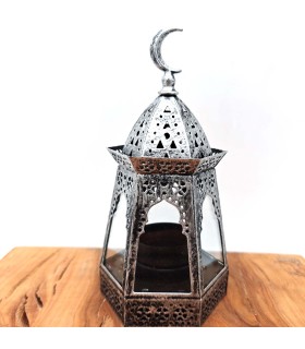 Lanterna Araba Intagliata - Argento - Candela - Modello Hilalun Ramadan