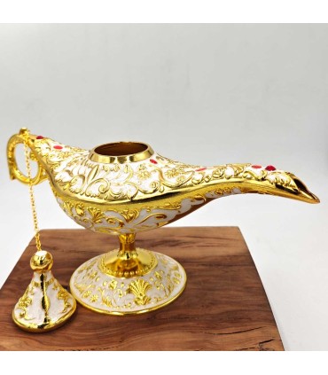 Lámpara Vintage Aladino Blanco y Dorado - Metal Inoxidable - Modelo Farha