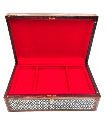 Joyero Rectángular Taracea Blanca Egipto Con detalles en azul