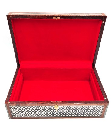 Joyero Rectángular de Taracea Blanca Egipto con Detalles Azules