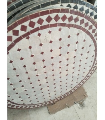 Tavolo Mosaico - Rotondo Rosso - Piastrelle Fez - Modello KHAMRA MUDAWAR