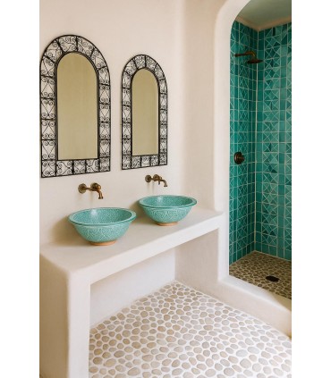 Lavandino in ceramica marocchina Fez 40 cm Artigianato dipinto a mano - Modello Khadri