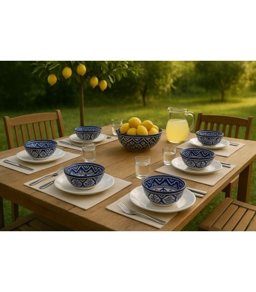 Bol o Cuenco Marroquí - Ensaladera - Ceramica Fez - Pintada a Mano - Azul y Blanco