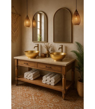 Lavabo Marroquí 35 cm Artesanía Marroquí Martillado y decorado con detalles arabescos