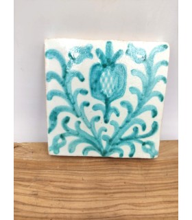 Andalusische Fliese - Zellige Nazari Mosaik - 10 x 10cm - Handgemacht - Modell Fajalauza Grün Koralle