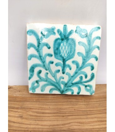 Carreau Andalou - Mosaïque Zellige Nazari - 10 x 10cm - Artisanal - Modèle Fajalauza Vert Corail