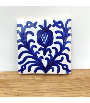 Azulejo Andaluz - Mosaico Zellige Nazari - 10 x 10cm - Artesanal - Modelo Fajalauza Azul