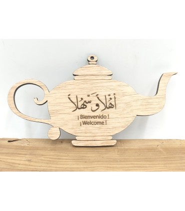 Arabian Wood Decoration “Ahlan wa Sahlan” - Welcome Teapot for Home or Restaurant