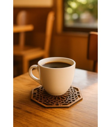 Andalusian Coasters in Wood - Geometric Openwork Design - Artisan Laser Cut - Ankabut Model