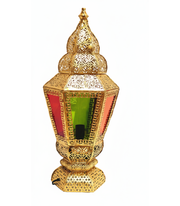 Lampada Lanterna da Terra Dorata - Schermo di Vetro Multicolore - Modello Fanusi