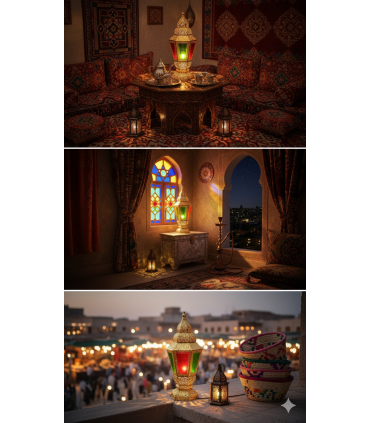 Golden Floor Lamp - Multicolor Glass Shade - Fanusi Model