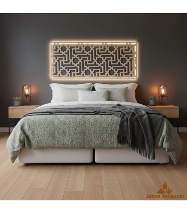 Cabecero de Cama Madera - Celosia Andalusi - Geometria Morisca - Blanco Hueso - Diseño MATAAHA