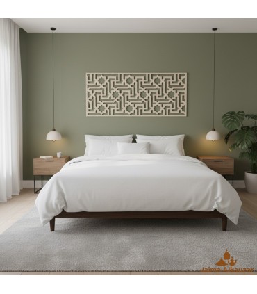 Testiera in legno - Celosia Andalusi - Geometria moresca - Bone White - Design MATAAHA