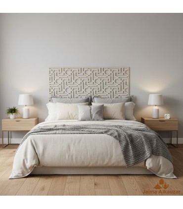 Wood Headboard - Celosia Andalusi - Moorish Geometry - Bone White - MATAAHA Design