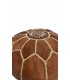 Pouf Marocchino in Pelle con Filo Ricamato + RIEMPIMENTO SPECIALE - Marrone Scuro - Modello YIBLI