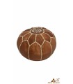Moroccan Leather Pouf with Embroidered Thread + SPECIAL FILLING - Dark Brown - YIBLI Model