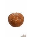 Pouf Marocchino in Pelle con Filo Ricamato + RIEMPIMENTO SPECIALE - Marrone - Modello YIBLI