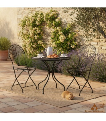 Chaise forge pour jardin pliant - Artisanat marocain - Modèle Kursiyun