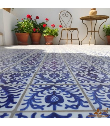 Azulejo Andaluz - Mosaico Zellige Nazari - 10 x 10cm - Artesanal - Modelo Fajalauza Azul