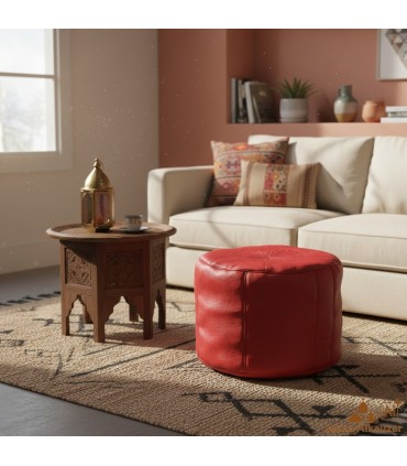 Small High Puff - Cowhide - Moroccan Craftsmanship