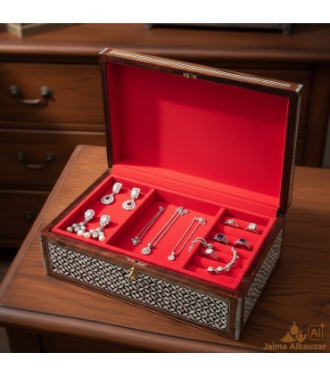 Joyero Rectángular Taracea Blanca Egipto Con detalles en azul