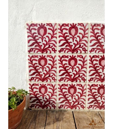 Azulejo Andaluz - Mosaico Zellige Nazari - 10 x 10cm - Artesanal - Modelo Fajalauza Granate