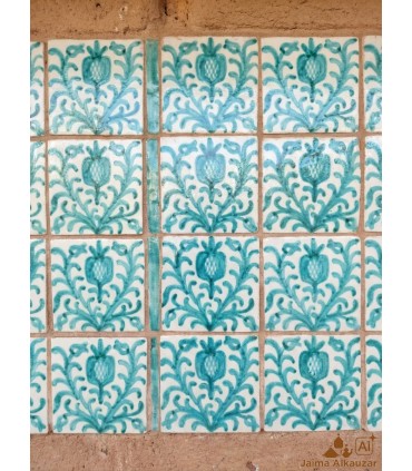 Azulejo Andaluso - Zellige Mosaico Nazari - 10 x 10cm - Artigianale - Modello Fajalauza Verde Corallo