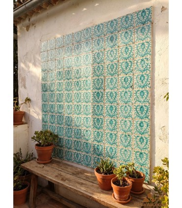 Azulejo Andalusí - Zellige Mosaico Nazari - 10 x 10cm - Artesanal - Modelo Fajalauza Verde Coral