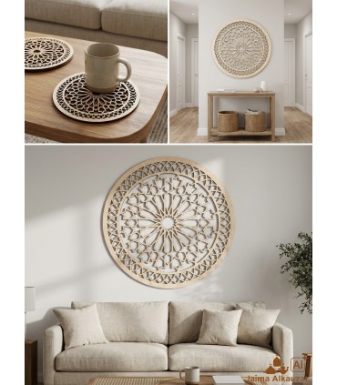Cuadro Decorativo Celosía Árabe Madera - Decoración Oriental - Corte Láser - Modelo Dawar