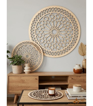 Cuadro Decorativo Celosía Árabe Madera - Decoración Oriental - Corte Láser - Modelo Dawar