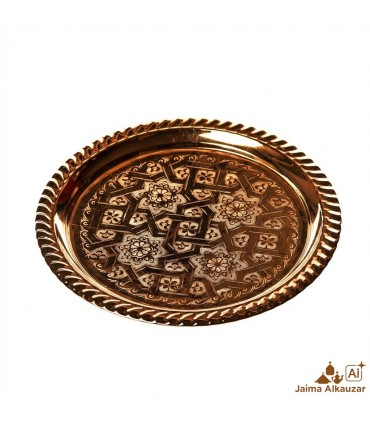 Engraved Arab Tray for Tea - GOLDEN BRASS - Carved Edge - Manhut DAHAB Model