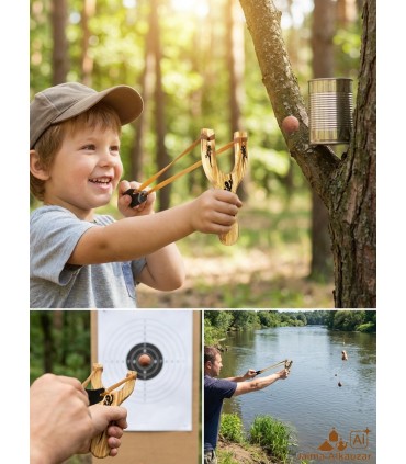 Tirachinas infantil de madera natural 18 × 8 cm – juguete clásico - Modelo Nebla