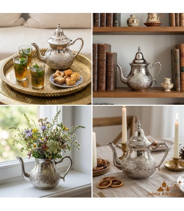 Moruna Alpaca Teapot Embossed Moroccan Crafts - Model Maghreb aadi