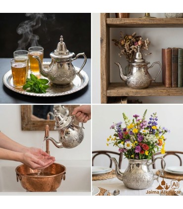 Moruna Alpaca Teapot Embossed Moroccan Crafts - Model Maghreb aadi