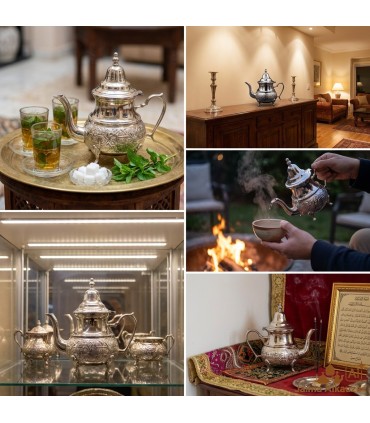 Moruna Alpaca Teapot Embossed Moroccan Crafts - Maghreb aadi Rijli Model