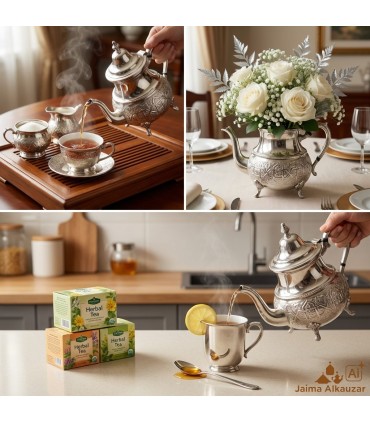 Tetera Moruna Alpaca Repujada Artesanía Marroquí - Modelo Magreb aadi Rijli