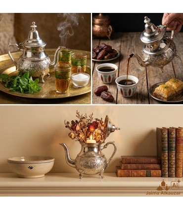 Moruna Alpaca Teapot Embossed Moroccan Crafts - Maghreb aadi Rijli Model