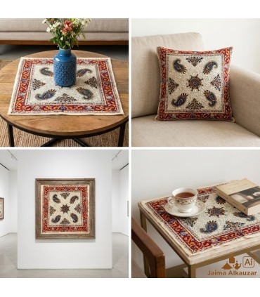 Tapete de Algodón Artesanal Cuadrado - Teñido con Tintes Vegetales - Diseño Mandala Floral