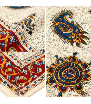 Handgefertigter Baumwollteppich Quadratisch - Gefärbt mit Pflanzenfarben - Mandala-Blumendesign