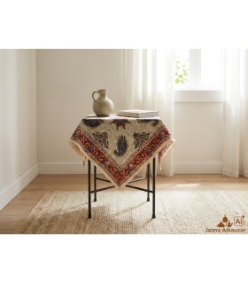 Tapis de Coton Artisanal Carré - Teint avec des Teintures Végétales - Design Mandala Floral