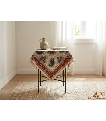 Tapete de Algodão Artesanal Quadrado - Tingido com Tintas Vegetais - Design Mandala Floral