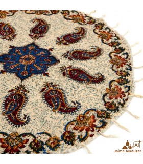 Tapis rond en coton fait main 150 cm - Fait main avec des teintures végétales et des motifs floraux uniques