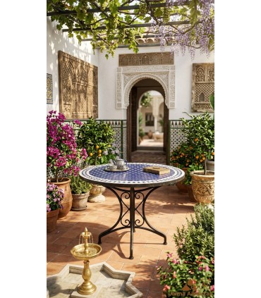 Mesa Mosaico Redonda - Azulejos Zellige - Decoración Jardín - Modelo Tam Tam