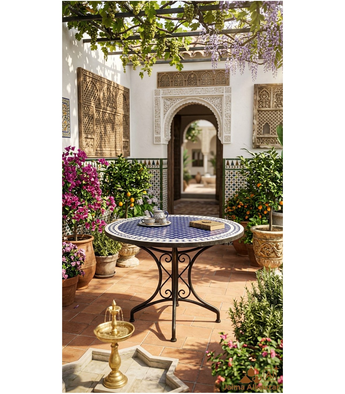 Runder Mosaiktisch - Zellige-Fliesen - Gartendekoration
