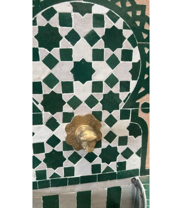 Fuente Zellige Marroquí: La Joya del Azulejo Artesanal en Fez - Modelo AKHDAR - 45 cm