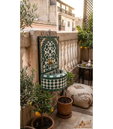 Fuente Zellige Marroquí: La Joya del Azulejo Artesanal en Fez - Modelo AKHDAR - 45 cm