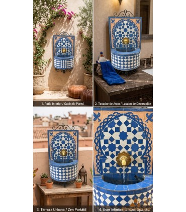 Fonte Zellige Marroquina: A Joia do Azulejo Artesanal em Fez Modelo SARKA - 40 cm