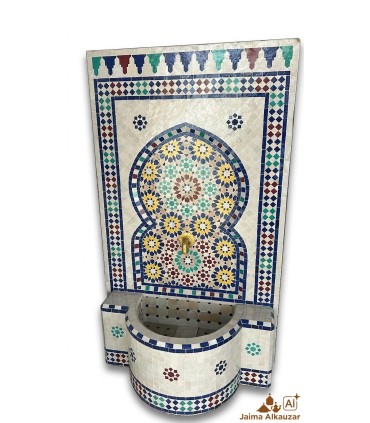 140 cm Source for Terrace or Garden Moorish Mosaic of Andalusian Zellige Tile - Hamidu Model