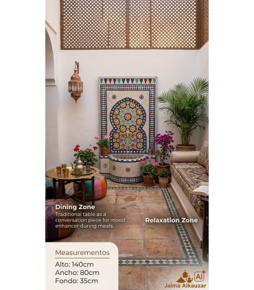 140 cm Source for Terrace or Garden Moorish Mosaic of Andalusian Zellige Tile - Hamidu Model